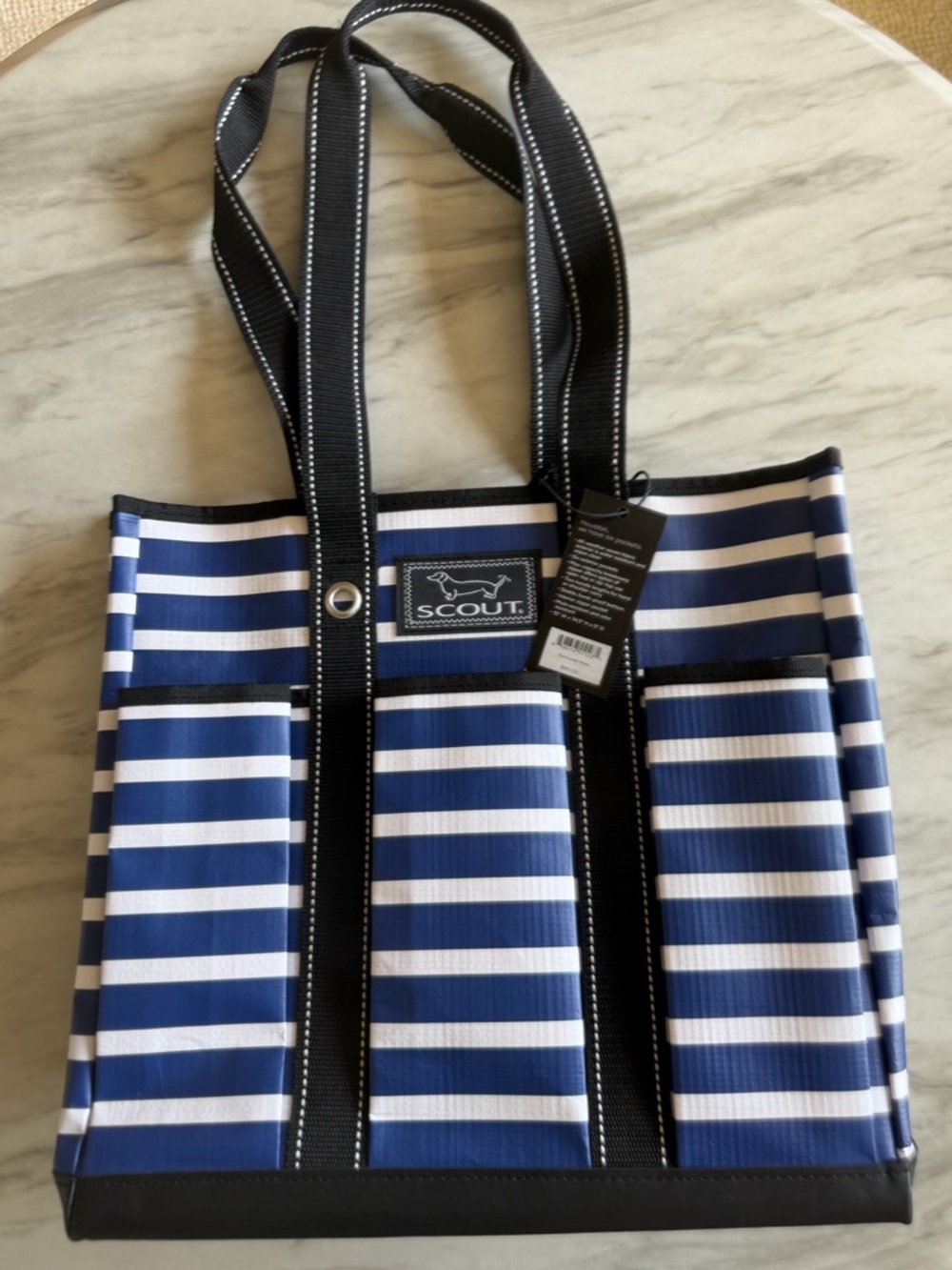 SCOUT Rocket Pocket Tote Travel Bag Striped Nantucket Navy NWT - Picture 5 of 9